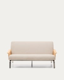 Amsen beige 2-seater sofa in oak plywood with brushed stainless steel legs 150cm FSC 100%