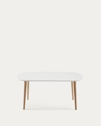 Mesa extensível Oqui MDF lacado branco e pernas madeira maciça faia 160 (260) x 100 cm