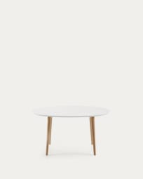 Mesa extensível oval Oqui MDF lacado branco e pernas madeira maciça faia 140 (220) x 90cm
