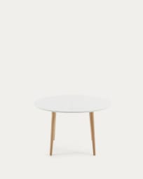 Mesa extensível oval Oqui MDF lacado branco e pernas madeira maciça de faia 120 (200) x 90 cm