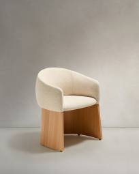 Bosca chair in beige chenille and oak veneer FSC 100%