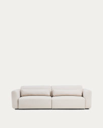 Lares 4-seater sofa with motorised sliding seats and reclining headrest in beige chenille 290cm