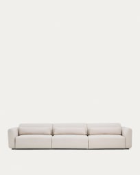 Lares 6-seater sofa with motorised sliding seats and reclining headrest in beige chenille 410cm
