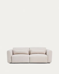 Lares 3-seater sofa with motorised sliding seats and reclining headrest in beige chenille 240cm