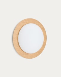 Novae ceiling lamp in light wood-effect brushed steel and frosted glass Ø 40 cm