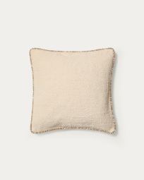 Enari beige cotton cushion cover with contrasting brown trim 50 x 50cm