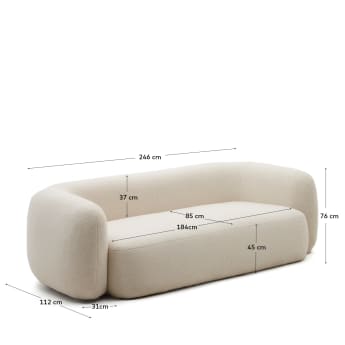 Martina – sofa 3-osobowa z efektem owczej skóry w kolorze écru 246 cm - rozmiary