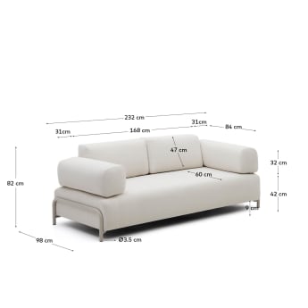 Sofa 3-osobowa Compo z beżowym szenilem i szarą metalową konstrukcją 232 cm - rozmiary