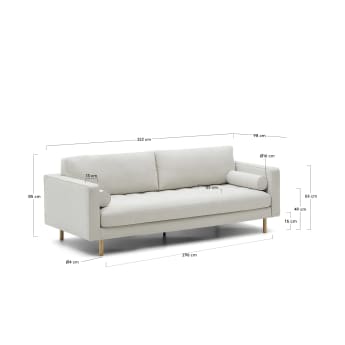 3-osobowa sofa Debra z perłowym szenilem i naturalnymi nóżkami, 222 cm - rozmiary