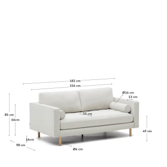 Debra 2-seater sofa in pearl chenille and natural legs, 182 cm - sizes