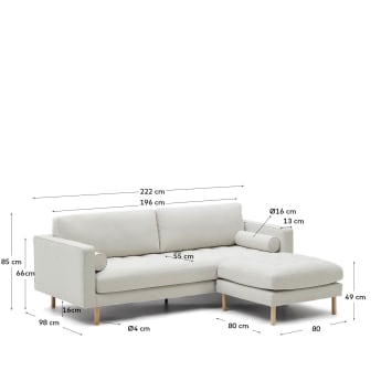 Debra 3-Sitzer-Sofa mit Fußablage mit Bezug in perlfarbener Chenille Beine Finsh natur 222 cm - Größen