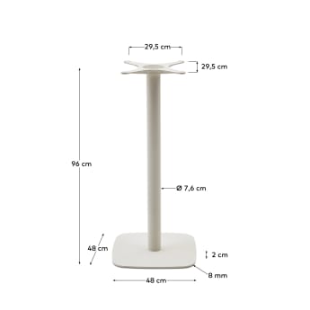Pie de mesa alta de bar Dina base cuadrada de metal con acabado pintado blanco 48x48x96cm - tamaños