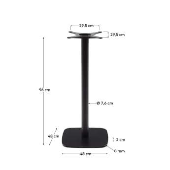 Pie de mesa alta de bar Dina base cuadrada de metal con acabado pintado negro 48x48x96cm - tamaños