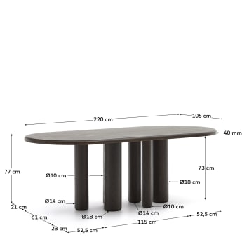 Mailen oval table in ash wood veneer with dark finish, Ø 220 x 105 cm - sizes