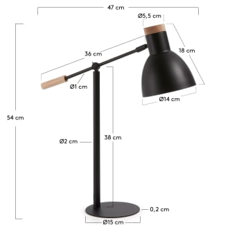 Lámpara de mesa Tescarle de madera de haya y acero con acabado negro - tamaños
