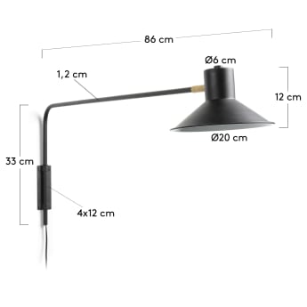 Aria wall light in steel with black finish UK adapter - sizes