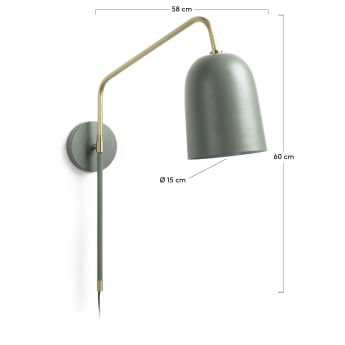 Audrie wall light in steel with green painted finish UK adapter - dimensions