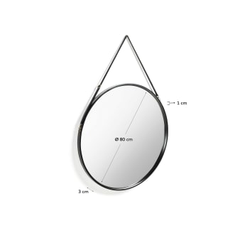 Specchio Raintree in MDF e pelle sintetica nera Ø 80 cm - dimensioni