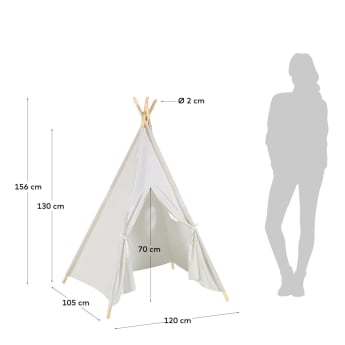Namiot Tipi Darlyn 100% białej bawełny i nogi z litego drewna sosnowego - rozmiary