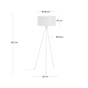 Lampadaire Ikia en métal peint blanc avec adaptateur prise UK - dimensions