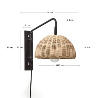 Damila wall light in rattan and black metal - sizes
