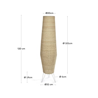 Lámpara de pie grande Kamaria de ratán con acabado natural adaptador UK - tamaños
