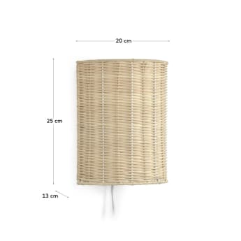 Kimjit wall light in rattan with natural finish UK adapter - sizes