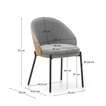 Cadeira Eamy cinza-claro chapado em freixo com acabamento natural e metal acabamento preto - tamanhos