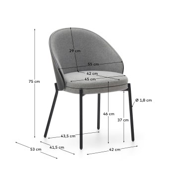 Καρέκλα Eamy, ανοιχτό γκρι chenille, καπλαμάς οξιάς σε μαύρο φινίρισμα και μέταλλο σε μαύρο - μεγέθη