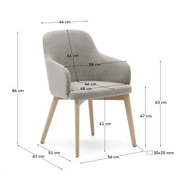 Nelida chair in brown chenille and 100% FSC solid beech wood in a natural finish - sizes