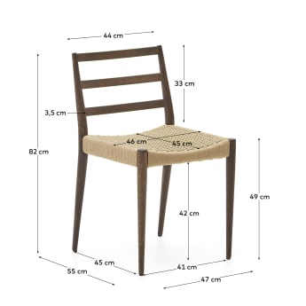 Cadira Analy de fusta massissa de roure FSC 100% amb acabat noguera i seient de corda - mides