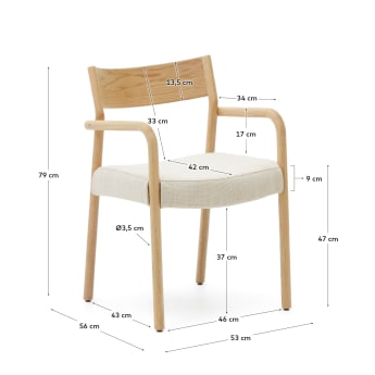 Cadeira capa amovível Falconera chenille bege e madeira maciça carvalho natural FSC Mix Credit - tamanhos