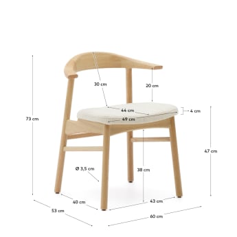 Timons chair removable cover in beige chenille solid oak wood natural finish FSC Mix Credit - sizes