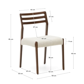 Krzesło Cudia zdejmowany pokrowiec beżowy szenil lite drewno dębowe orzech FSC Mix Credit - rozmiary