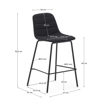 Zunilda stool in black chenille and steel finished with matt black finish height 65 cm - sizes