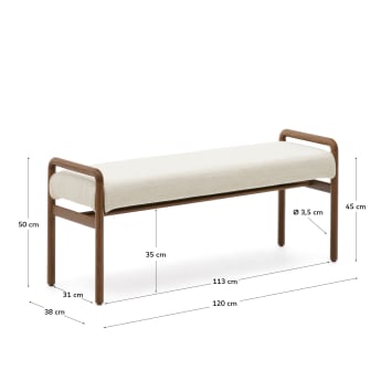 Macaret bench with removable cover solid oak wood with walnut finish 120 cm FSC Mix Credit - sizes