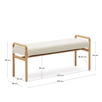 Macaret bench with removable cover solid oak wood with natural finish 120 cm FSC Mix Credit - sizes