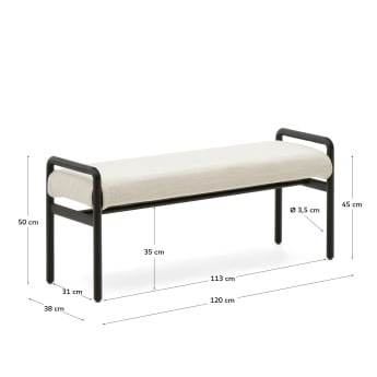 Macaret bench with removable cover solid oak wood with black finish 120 cm FSC Mix Credit - sizes