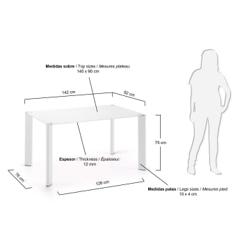 Table Spot 140x90 cm, blanc - dimensions
