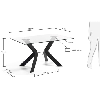 Table Westport 150x90 cm, noir - dimensions