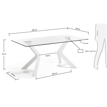 Table Westport 180x90 cm, blanc et neutre - dimensions