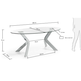 Table ovale Virginia-o, 200x110 cm argent - dimensions
