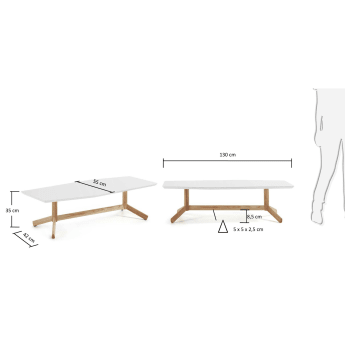 Table basse Tropid, frene et blanc - dimensions