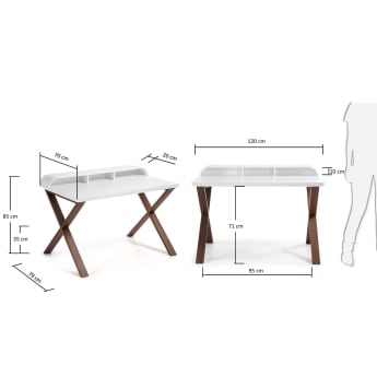Table de bureau Working, noyer et blanc - dimensions