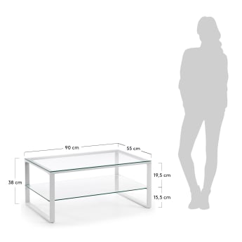 Table basse Sivan en verre et structure en acier blanc 55 x 90 cm - dimensions