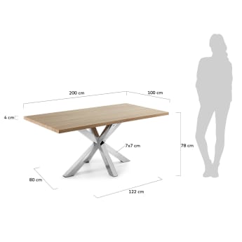 Tavolo Argo di melammina con finitura naturale e gambe in acciaio inossidabile 200 x 100 cm - dimensioni