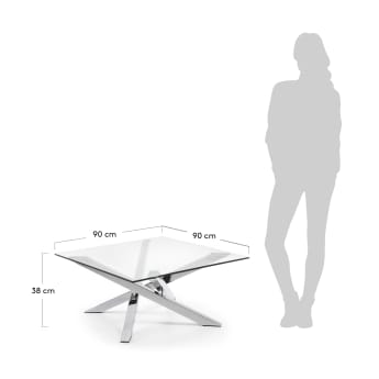 Kamido coffee table 90 x 90 cm on glass top steel legs - sizes