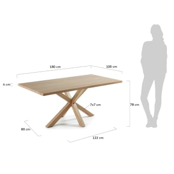 Table Argo en mélaminé finition naturelle et pieds en acier effet bois 180 x 100 cm - dimensions