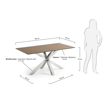 Table Argo 160x90 cm, Inox Porcelanique Iron Corten - dimensions