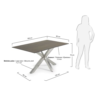 Table Argo 160 cm porcelaine pieds en acier inoxydable - dimensions